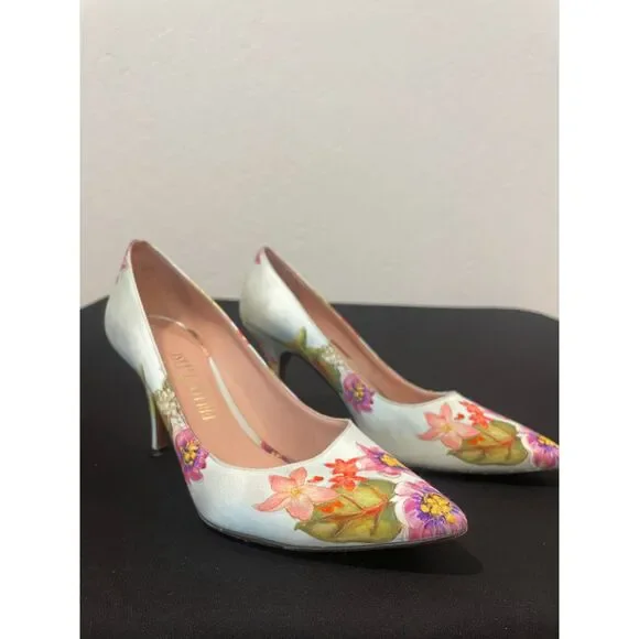 ~ Palter DeLiso 39 Monet Floral Silk Pump Size IT Italy Italian Heels Stiletto - Picture 3 of 16